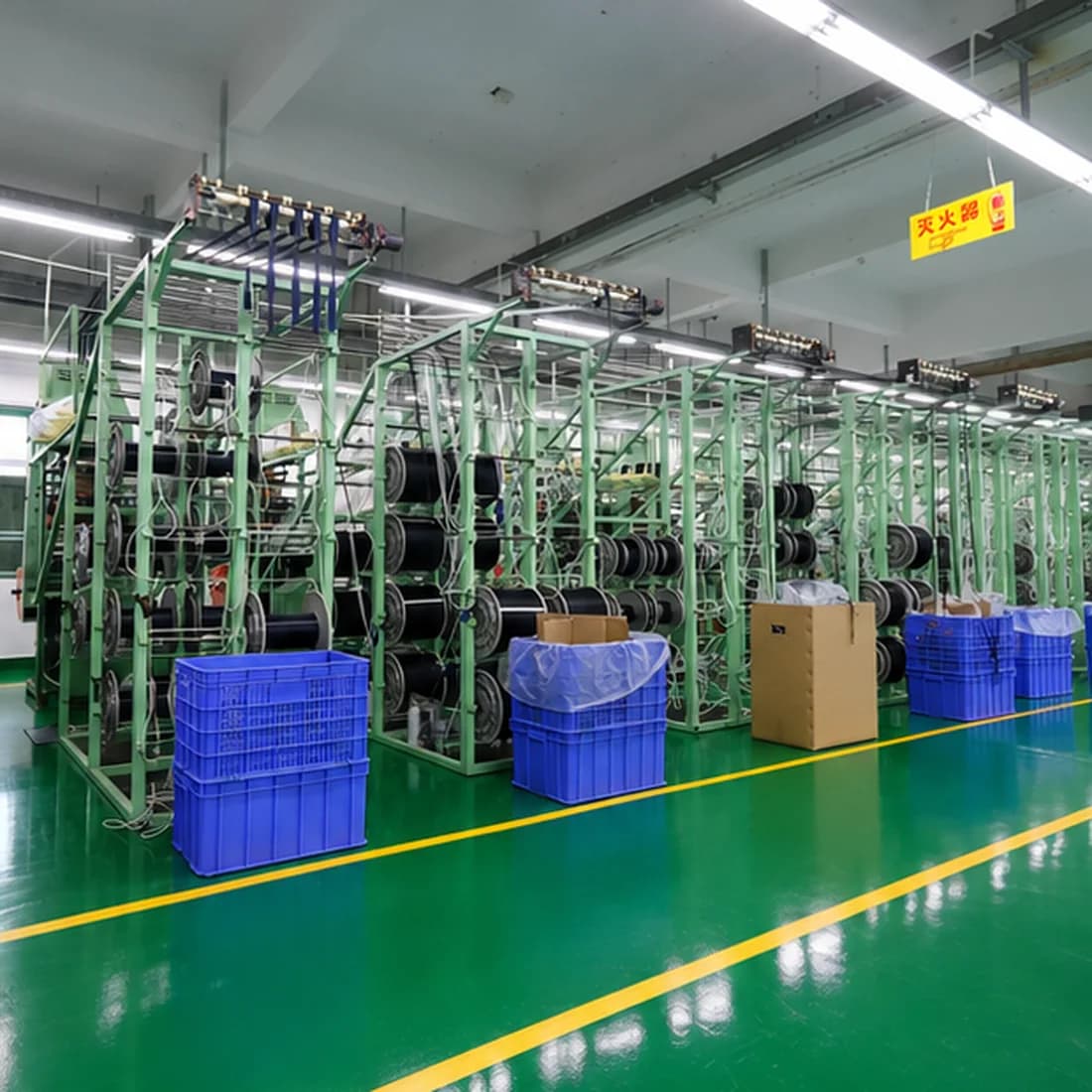 Real YCZD production lines and material handling area for narrow textiles