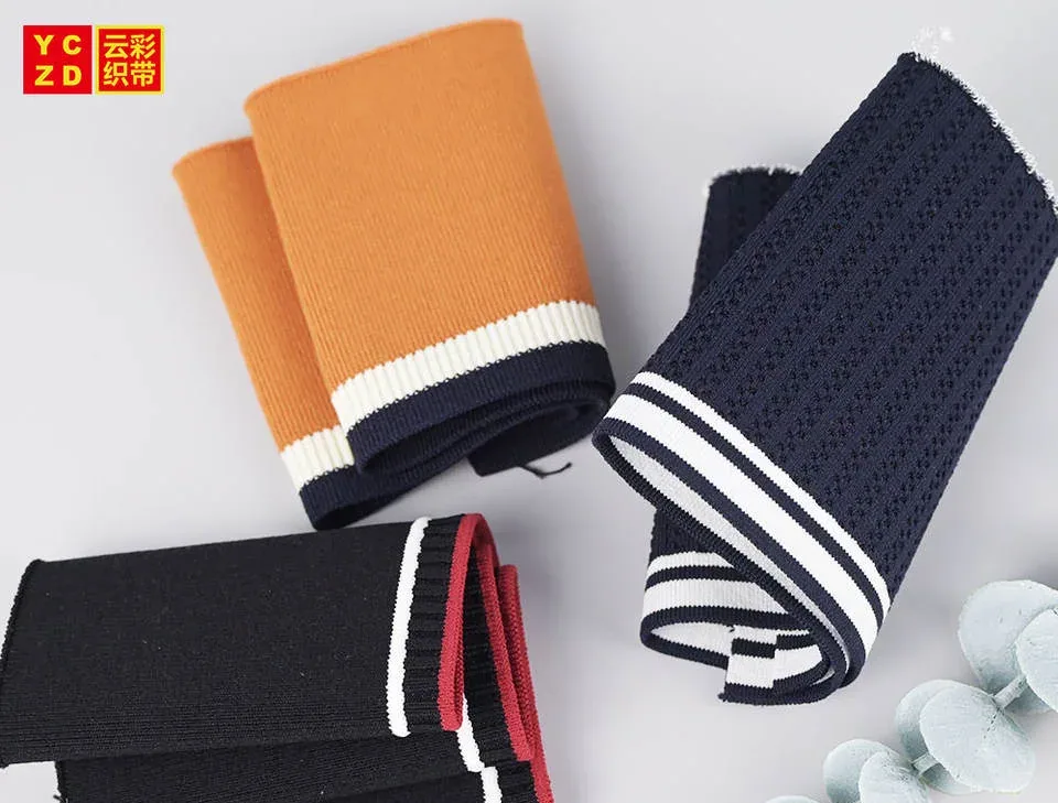 Orange, navy and black rib-knit pieces with contrasting edges