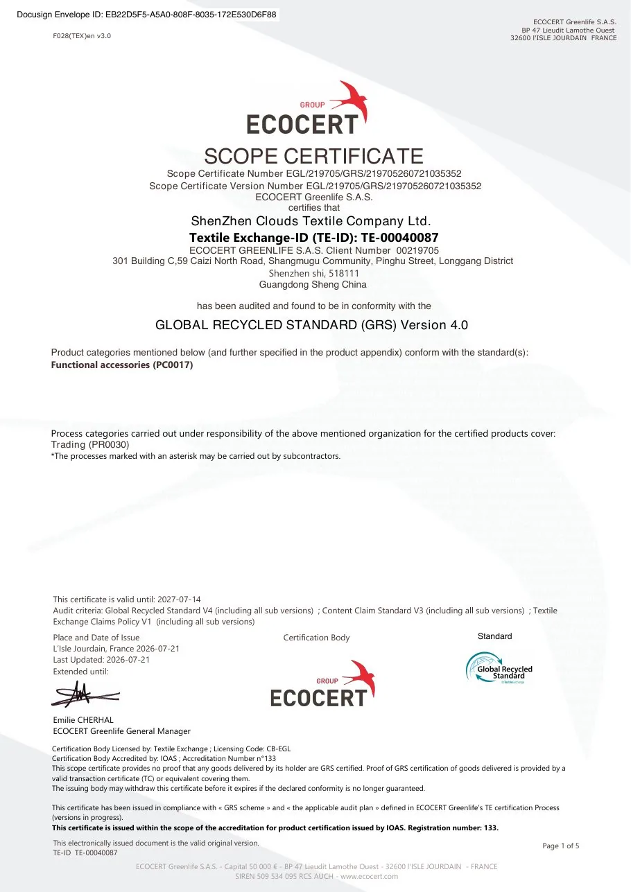 GRS Version 4.0 — ShenZhen Clouds Textile Company Ltd.